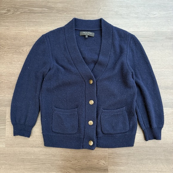 Rag & Bone Navy Blue 100% Wool Knit Cardigan Sweater Size Medium Women's - Picture 1 of 7
